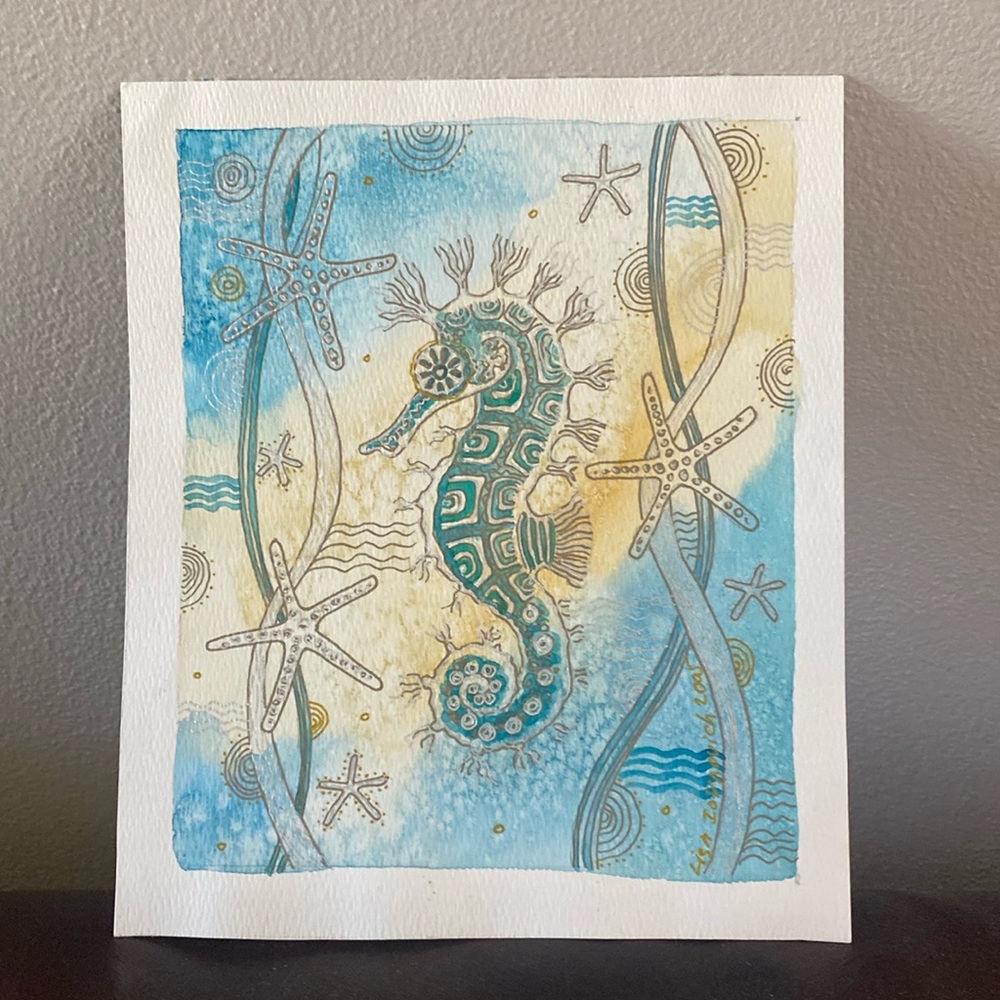 Original watercolor seahorse 2005